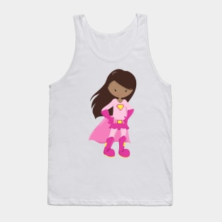 African American Girl, Pink Cape, Superhero Girl Tank Top